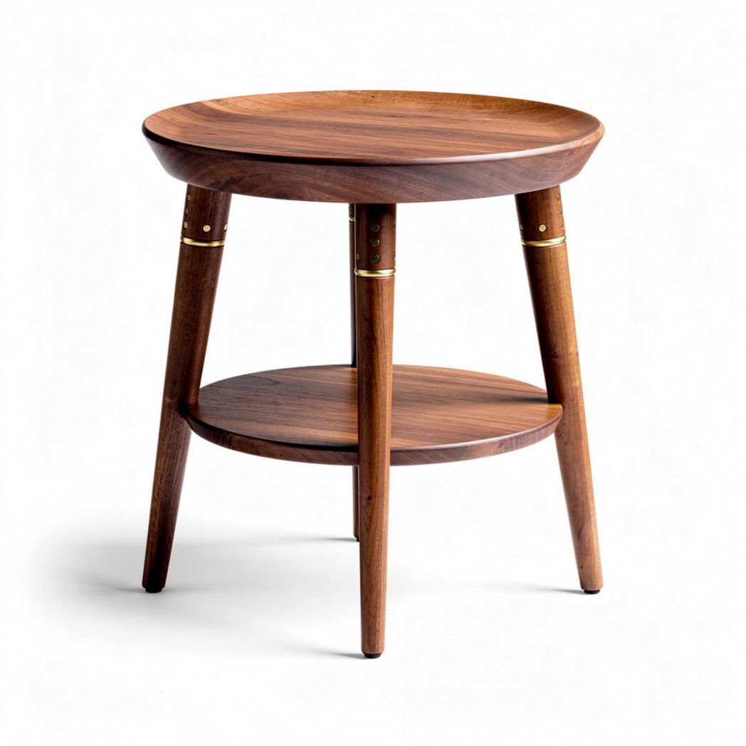 Houten bijzettafel met ronde blad en ondertoon van 45 x 45 x 50cm