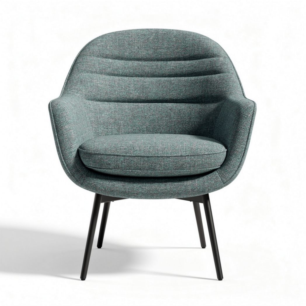 Stoere fauteuil van groen stoffen bekleding met metalen poten 80 x 80 x 85cm