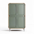 Opbergkast van hout en metaal 80 x 40 x 120cm in groen en natuurlijk hout