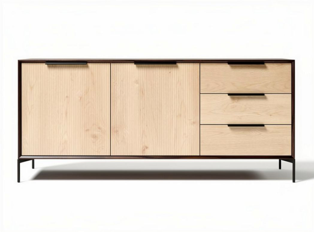 Eikenhouten kast met drie laden en twee deuren 120 x 40 x 80cm