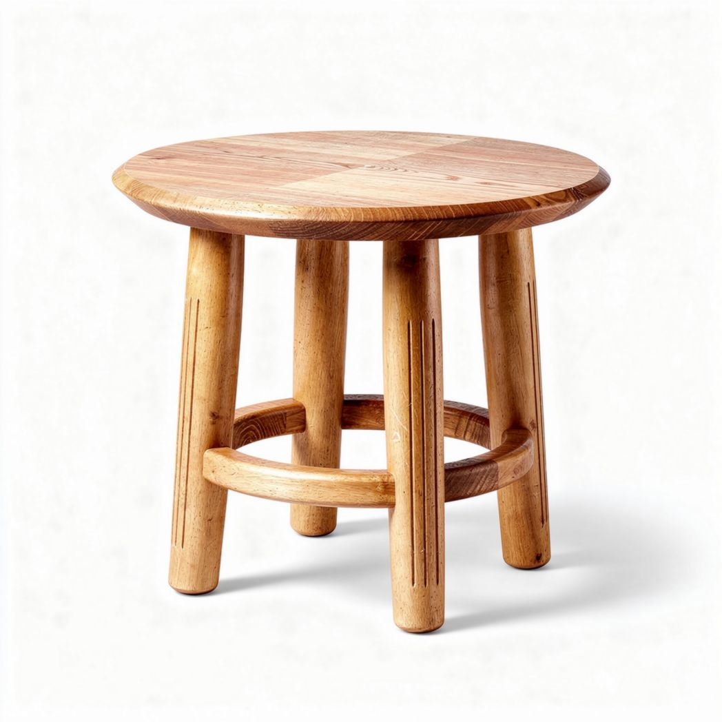 Houten kruk van 30 x 30 x 45cm met ronde zitting en vier poten