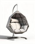 Hangstoel van kunststof met kussen en metalen frame 100 x 80 x 120cm