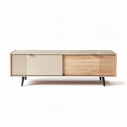 TV kast van hout met beige en natuurlijk afwerking 150 x 40 x 50cm