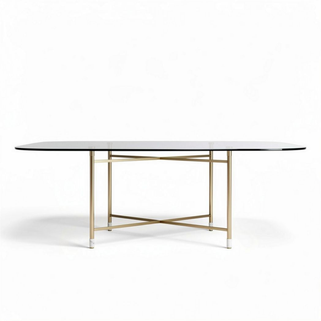 Eettafel van glas en metaal 200 x 100 x 75cm met gouden accenten