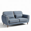 Blauwe stoffen bank met kussens en houten poten 200 x 90 x 80cm